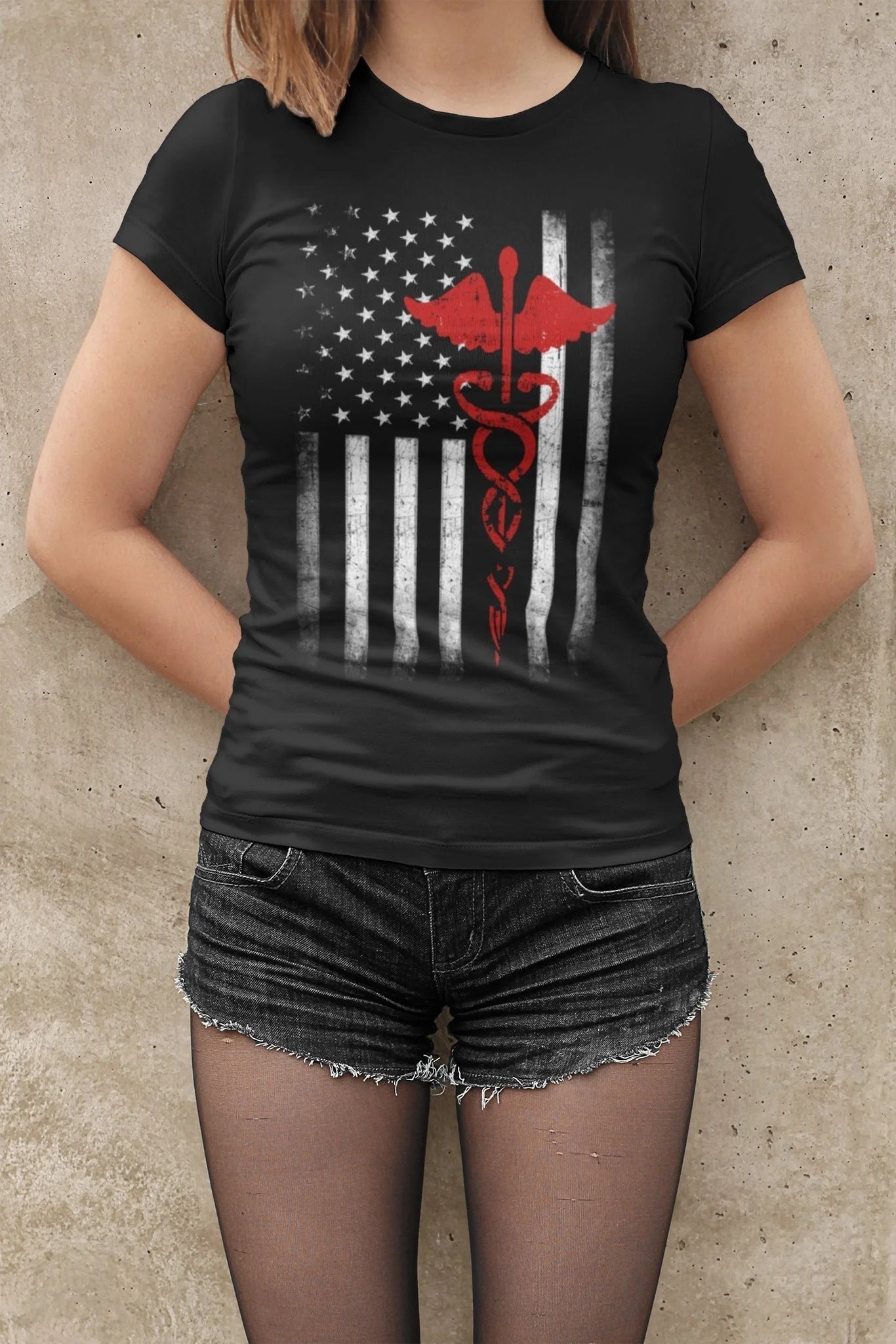 USA Women's Flag Premium Ringspun Black T-Shirt