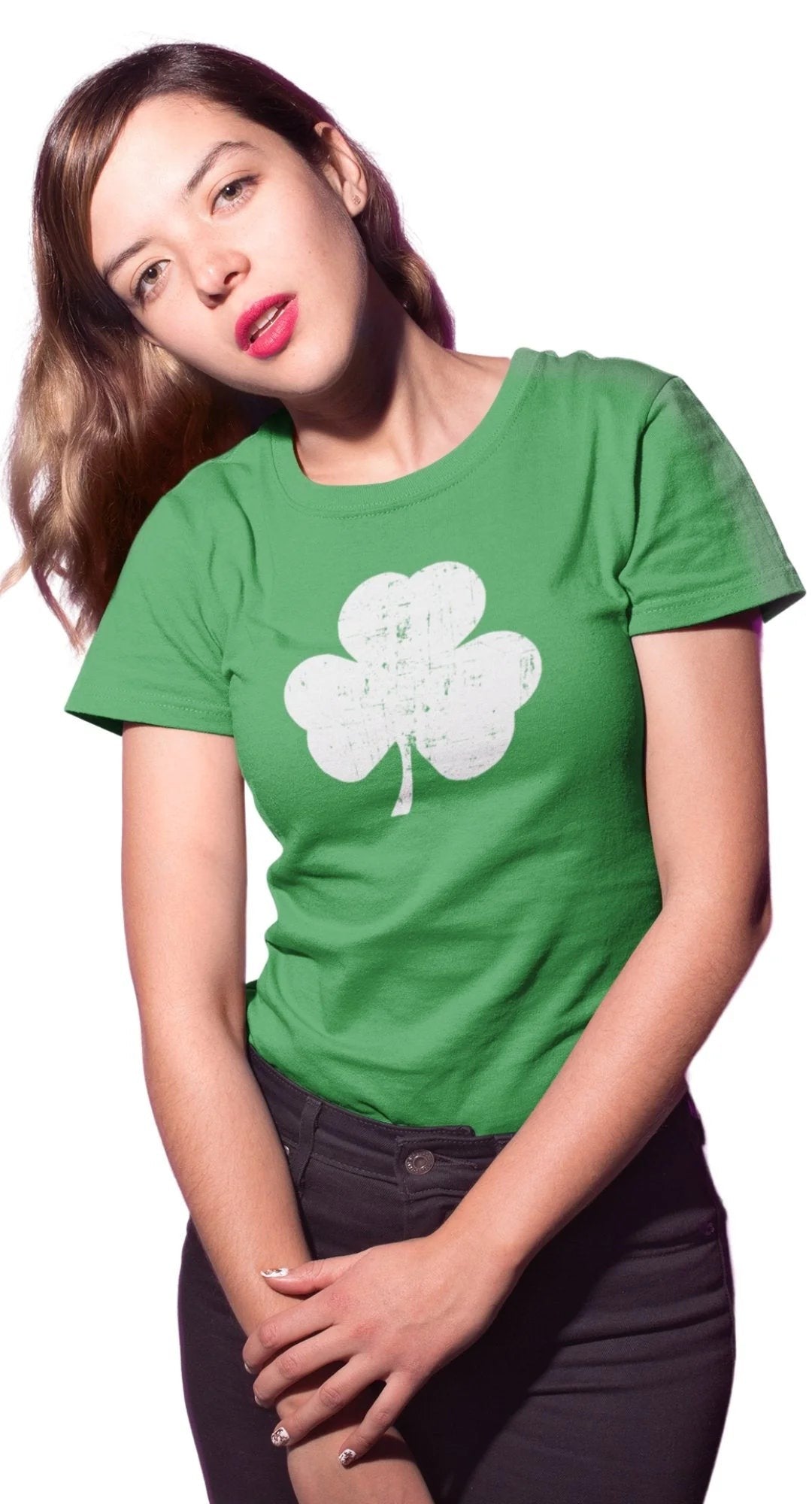 NYC Factory Women's Shamrock Green Distressed T-Shirt