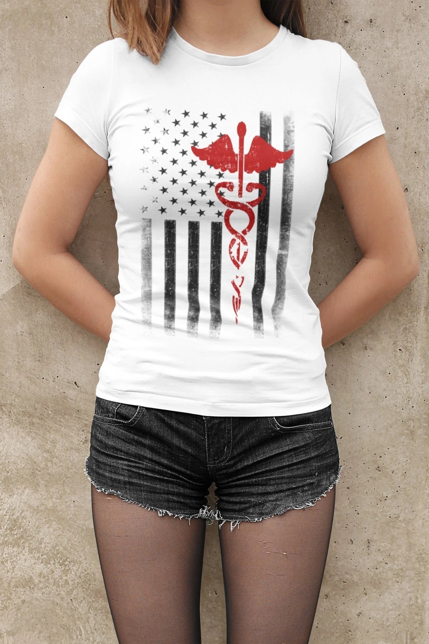 USA Women's Flag Premium Ringspun Black T-Shirt