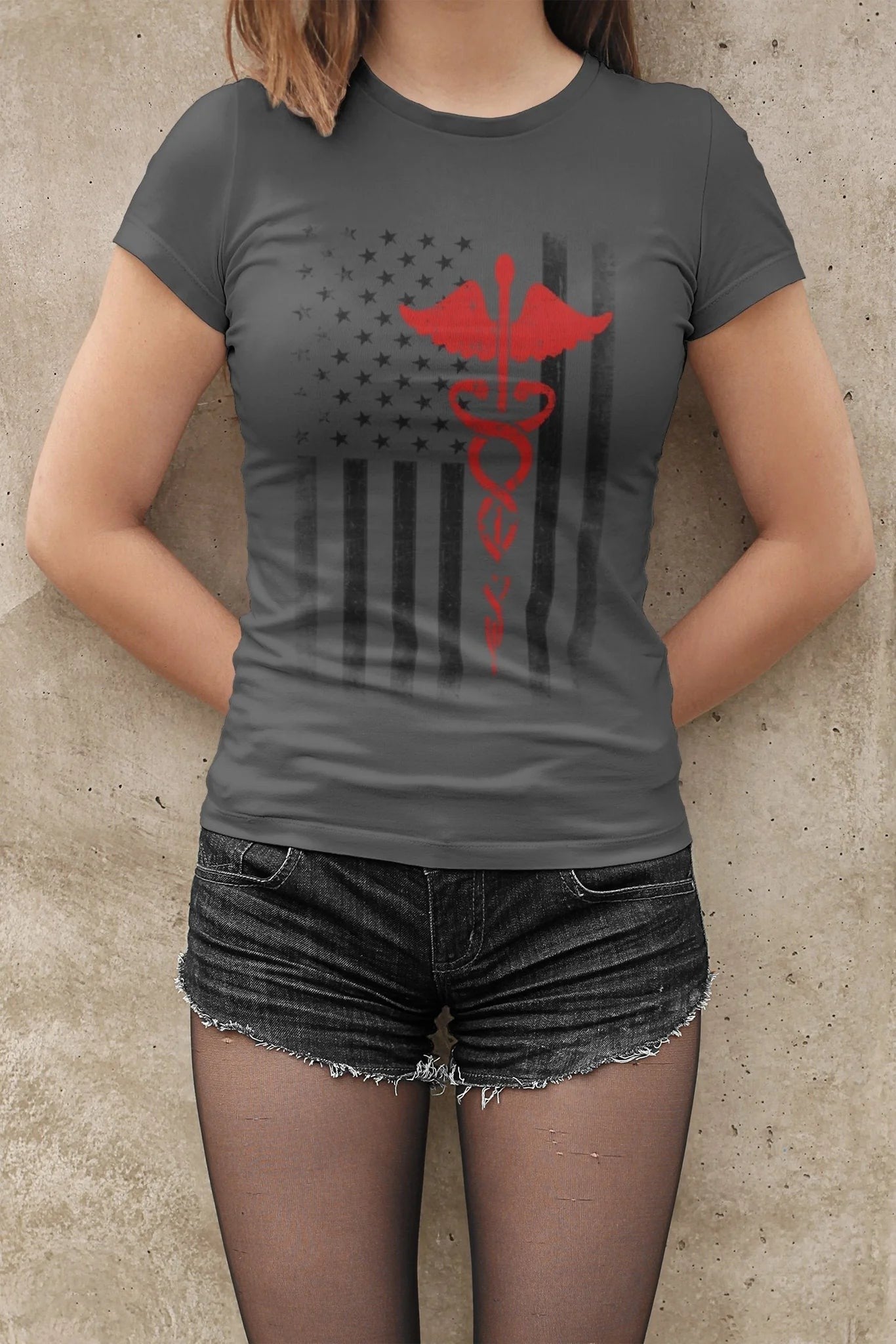USA Women's Flag Premium Ringspun Black T-Shirt