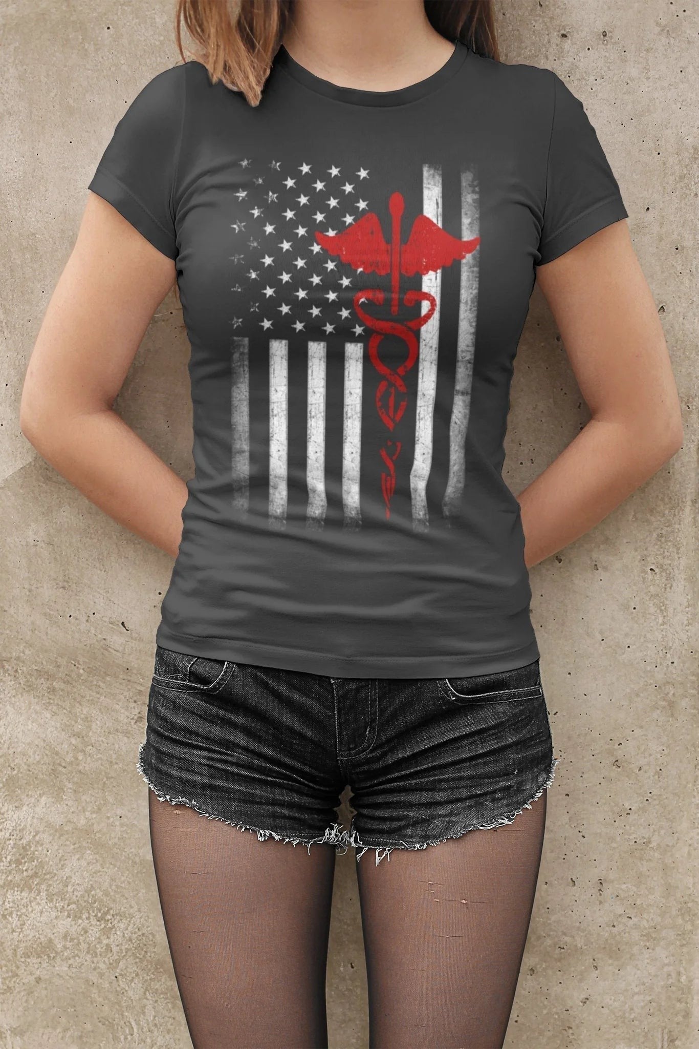 USA Women's Flag Premium Ringspun Black T-Shirt