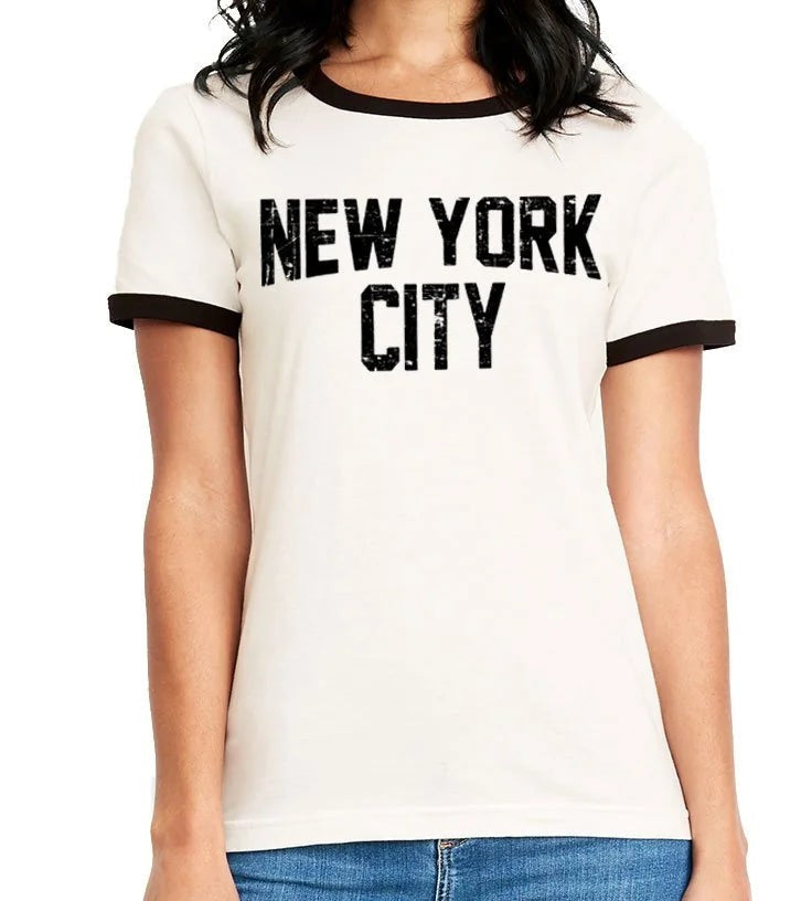 NYC Factory Women's New York City Ringer Shirt Black