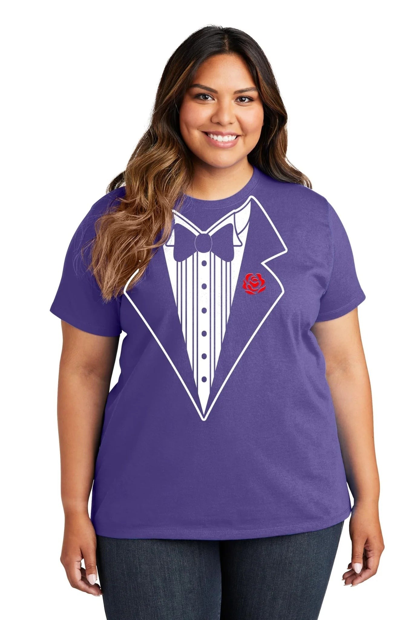 NYC Factory Women's Tuxedo Graphic Purple T-Shirt