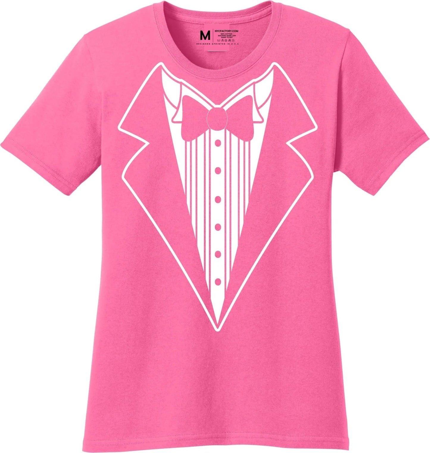 NYC Factory Women's Hot Pink Tuxedo T-Shirt