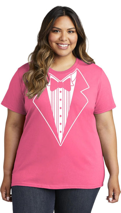 NYC Factory Women's Hot Pink Tuxedo T-Shirt